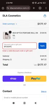 DLA Cosmetics coupon verification screenshot