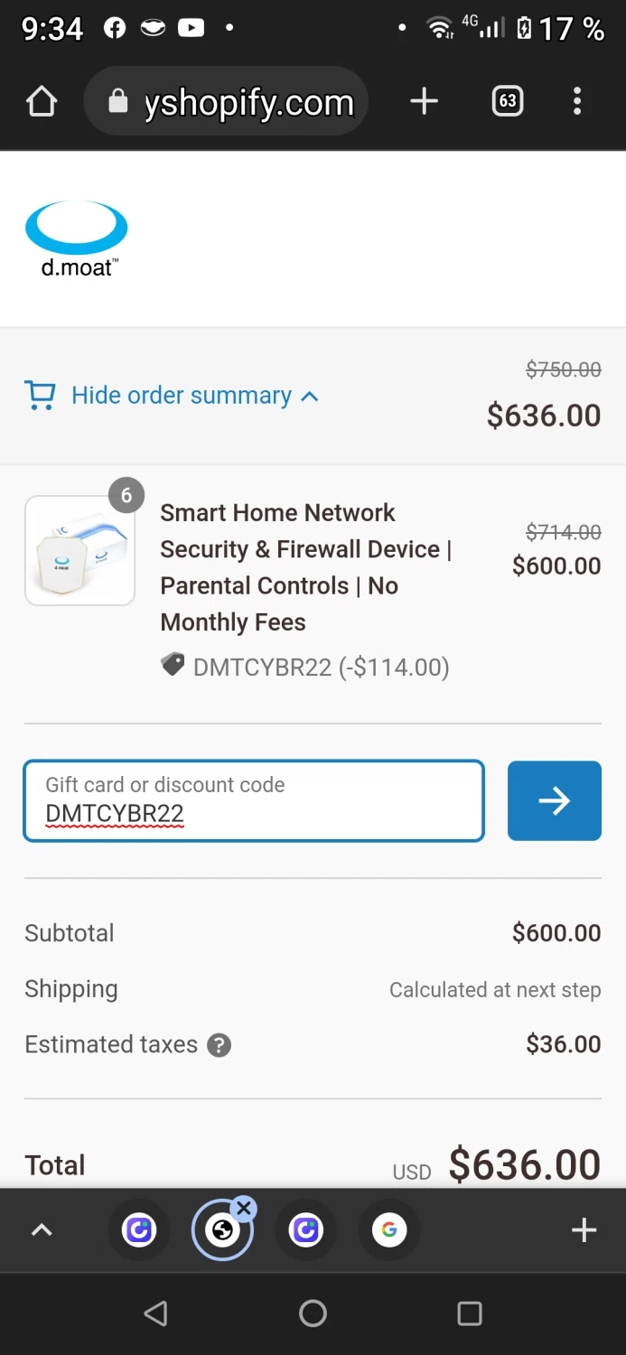 Cloaked Privacy checkout page showing Cloaked Privacy promo code box | Screenshot taken by SimplyCodes community member on Oct 25, 2022