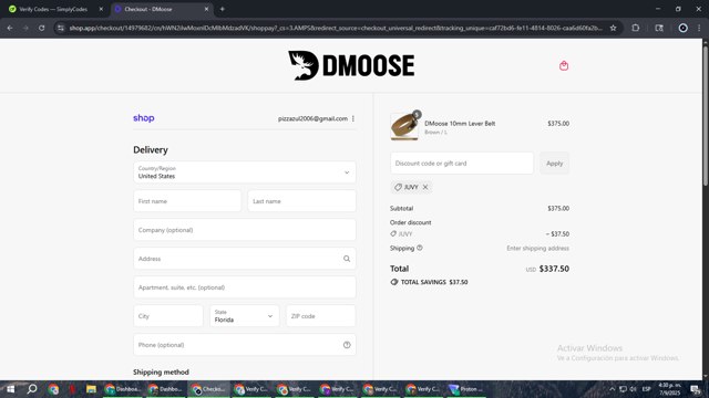 DMoose checkout page showing DMoose discount code box | Screenshot taken by SimplyCodes community member on Sep 7, 2025