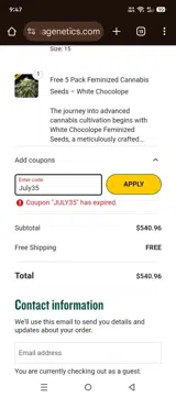 July35 coupon verification screenshot