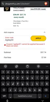Agday20 coupon verification screenshot