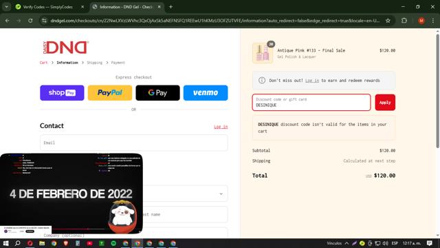 DND Gel checkout page showing DND Gel coupon code box | Screenshot taken by SimplyCodes community member on Mar 10, 2025
