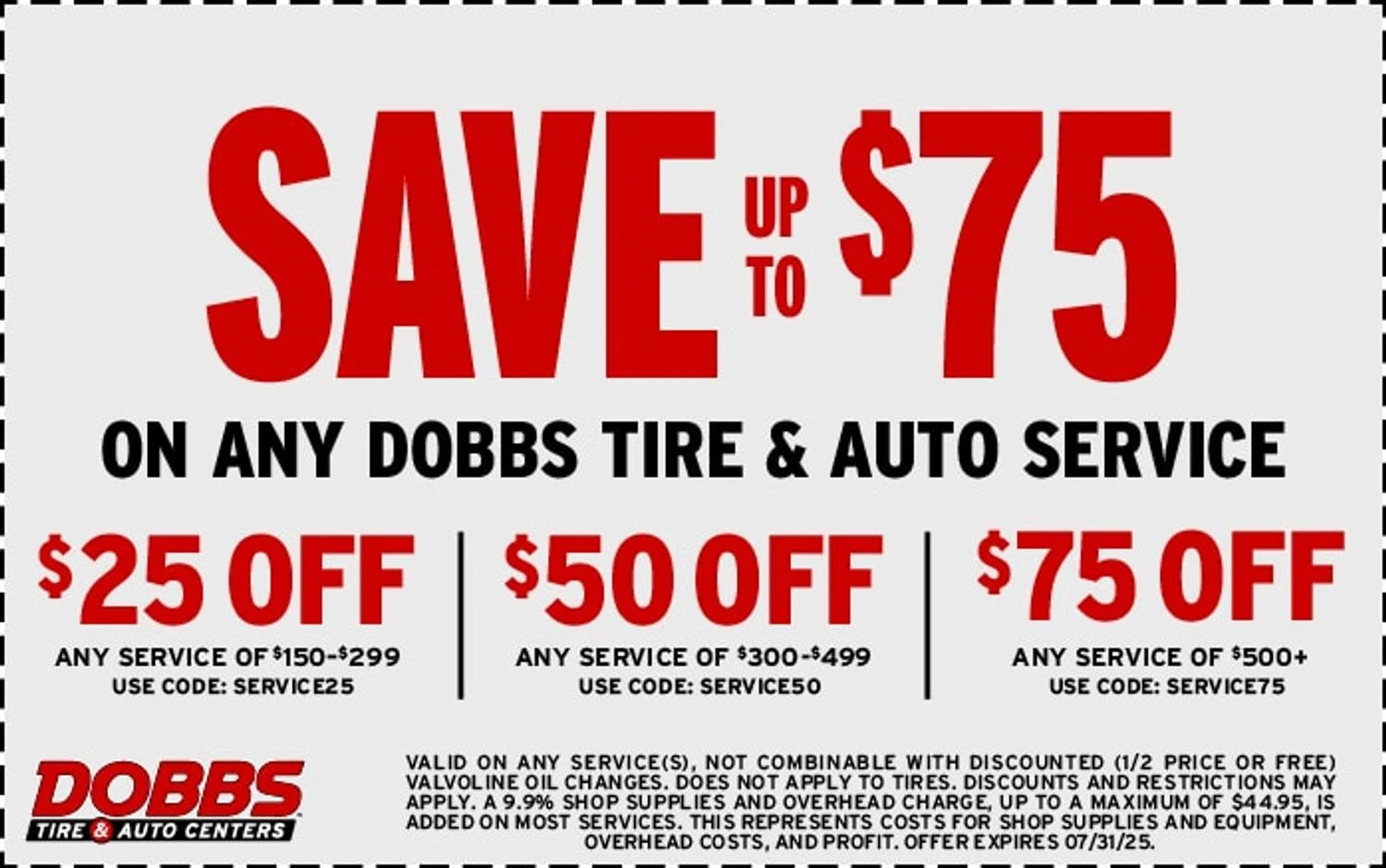 Dobbs Tire & Auto promo code screenshot showing code service50 applied at Dobbs Tire & Auto checkout page. Uploaded by SimplyCodes community member prathambora12 on Jul 2, 2025