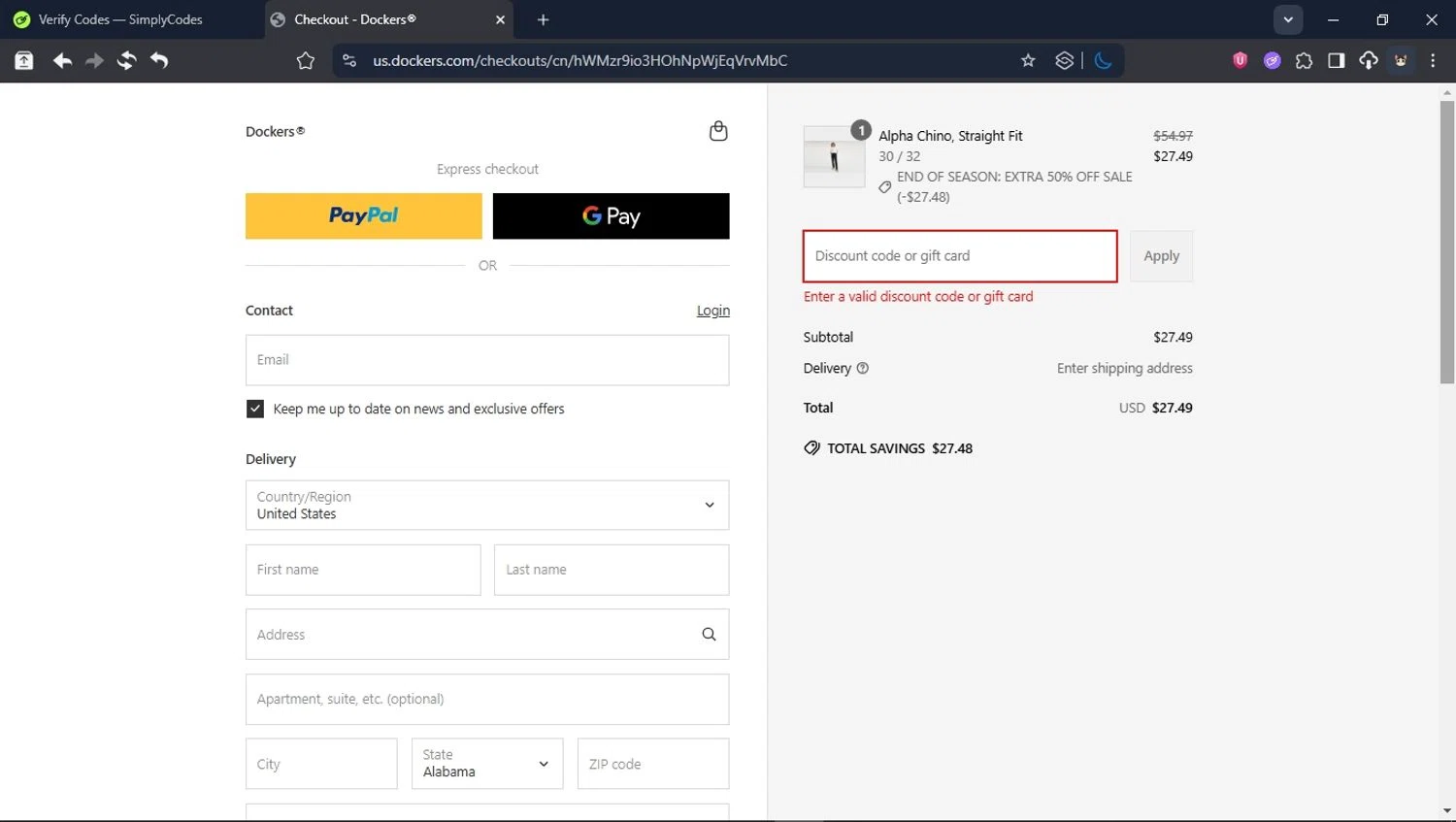 Dockers discount code screenshot showing code SUMMER applied at Dockers checkout page. Uploaded by SimplyCodes community member BrilliantTitan6909 on Jun 24, 2025