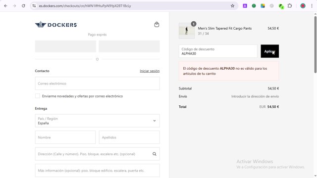 Dockers checkout page showing Dockers discount code box | Screenshot taken by SimplyCodes community member on Aug 13, 2025