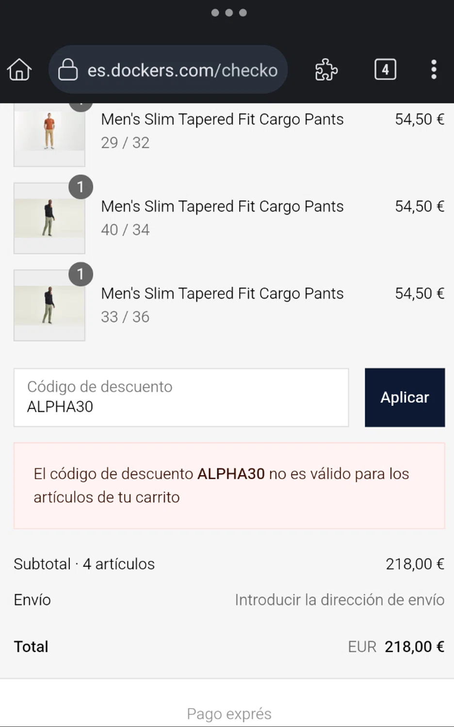 Dockers discount code screenshot showing code ALPHA30 applied at Dockers checkout page. Uploaded by SimplyCodes community member nerimarsantaella on Aug 28, 2025