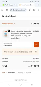 SW9MMFHC coupon verification screenshot