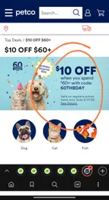 60THBDAY coupon verification screenshot