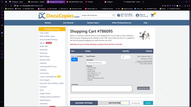 DocuCopies checkout page showing DocuCopies coupon code box | Screenshot taken by SimplyCodes community member on Apr 23, 2025