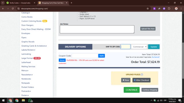 DocuCopies checkout page showing DocuCopies coupon code box | Screenshot taken by SimplyCodes community member on Jun 20, 2025