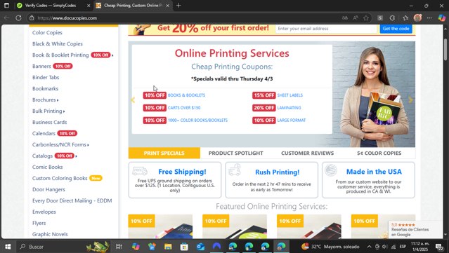 DocuCopies checkout page showing DocuCopies coupon code box | Screenshot taken by SimplyCodes community member on Apr 1, 2025