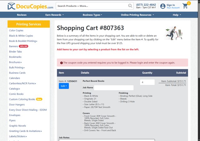 DocuCopies checkout page showing DocuCopies coupon code box | Screenshot taken by SimplyCodes community member on Aug 7, 2025