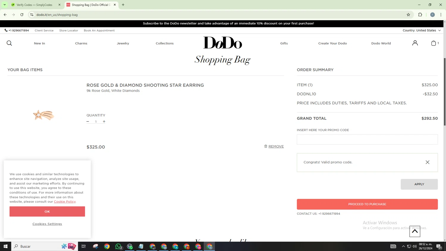 DoDo Jewels checkout page showing DoDo Jewels promo code box | Screenshot taken by SimplyCodes community member on Dec 26, 2024