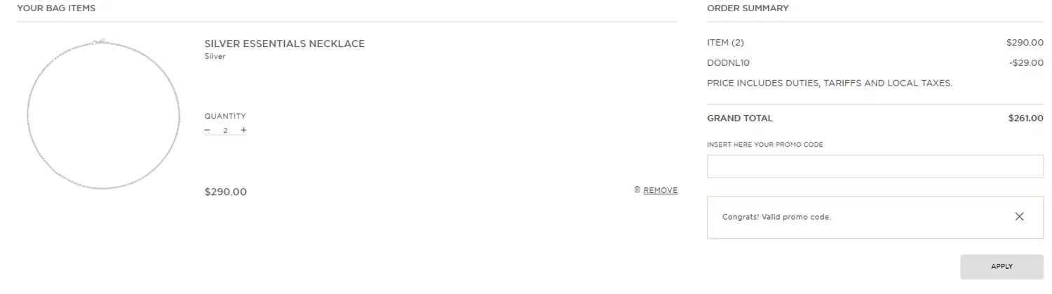 DoDo Jewels checkout page showing DoDo Jewels promo code box | Screenshot taken by SimplyCodes community member on Apr 21, 2025
