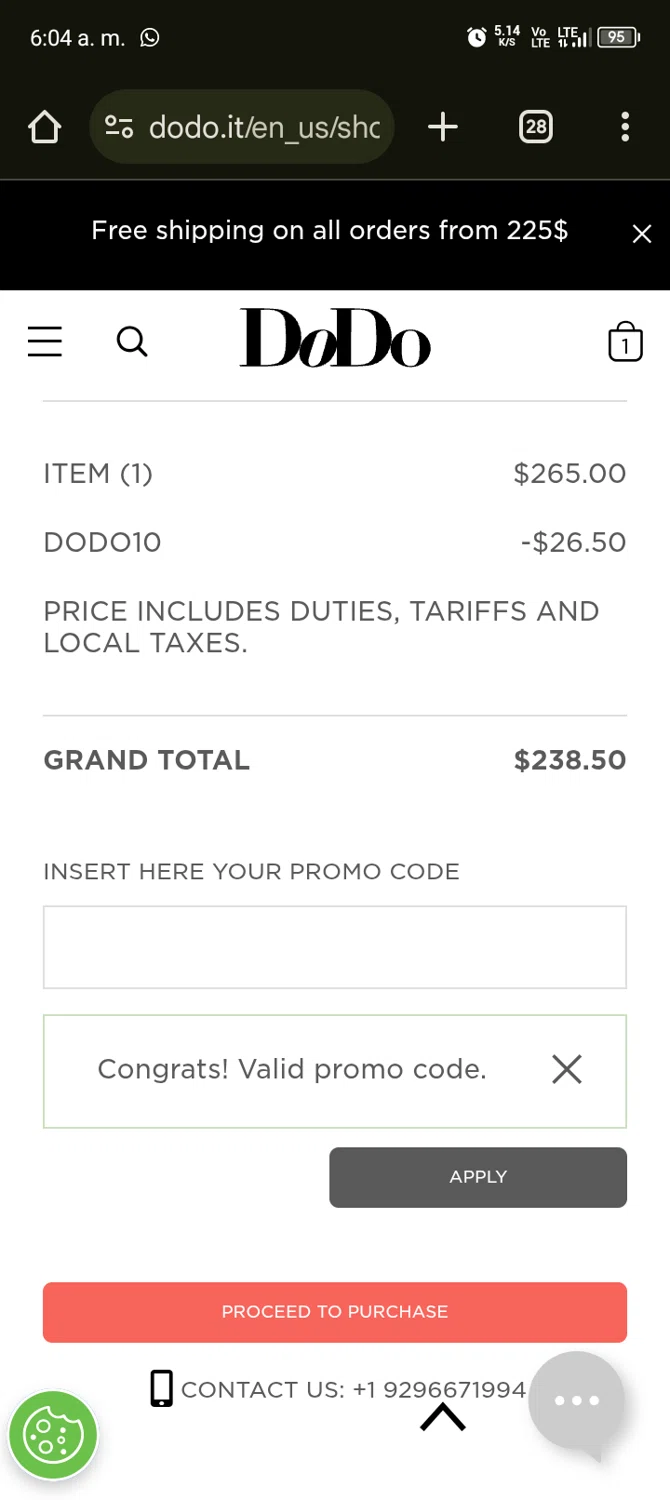 DoDo Jewels checkout page showing DoDo Jewels promo code box | Screenshot taken by SimplyCodes community member on Mar 22, 2025