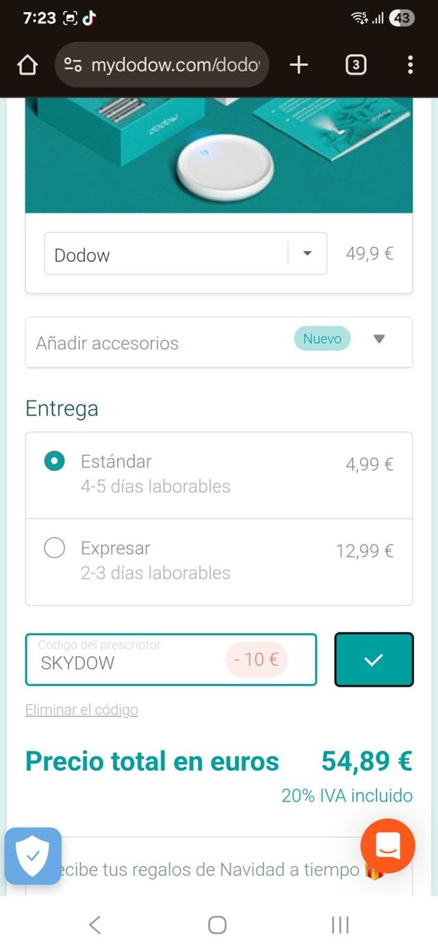 Dodow checkout page showing Dodow discount code box | Screenshot taken by SimplyCodes community member on Jul 30, 2025