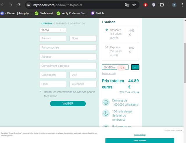Dodow checkout page showing Dodow discount code box | Screenshot taken by SimplyCodes community member on Jul 6, 2024