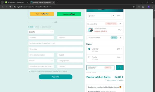 Dodow checkout page showing Dodow discount code box | Screenshot taken by SimplyCodes community member on Aug 7, 2024
