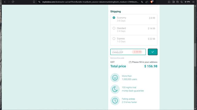 Dodow checkout page showing Dodow discount code box | Screenshot taken by SimplyCodes community member on Oct 5, 2024