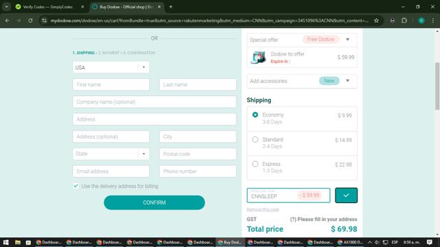 Dodow checkout page showing Dodow discount code box | Screenshot taken by SimplyCodes community member on Sep 5, 2024