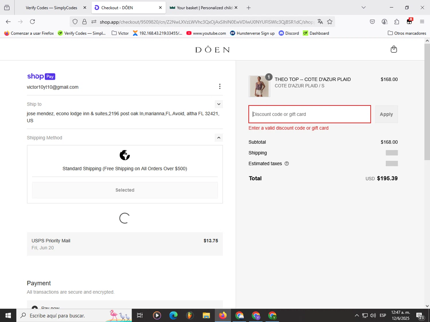 Dôen promo code screenshot showing code RUMER30 applied at Dôen checkout page. Uploaded by SimplyCodes community member Garou_Y2K on Jun 12, 2025