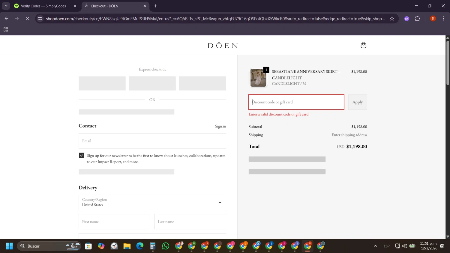 Dôen promo code screenshot showing code RUMER30 applied at Dôen checkout page. Uploaded by SimplyCodes community member LegendaryCollector9893 on Feb 13, 2026