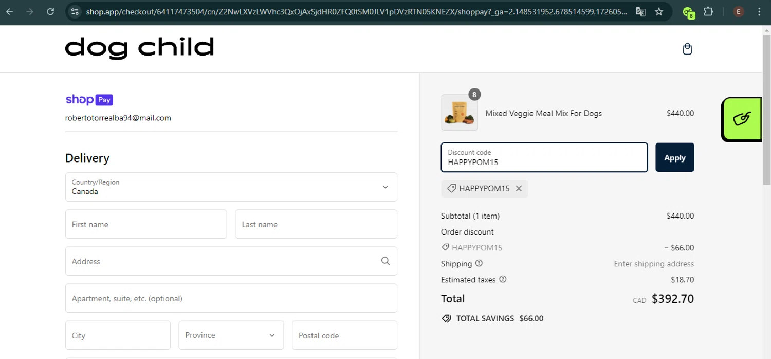 where to use Dog Child promo code box