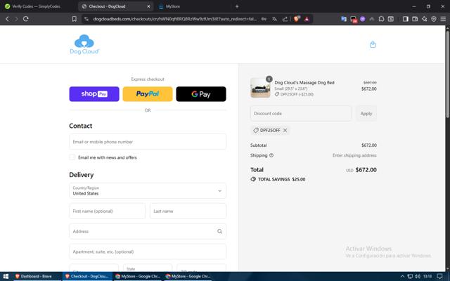 Dog Cloud checkout page showing Dog Cloud promo code box | Screenshot taken by SimplyCodes community member on Jul 20, 2025