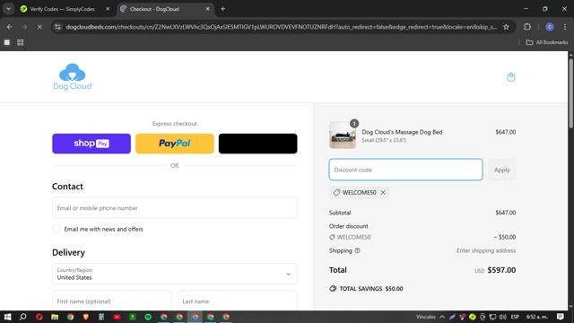 Dog Cloud checkout page showing Dog Cloud promo code box | Screenshot taken by SimplyCodes community member on Mar 26, 2025