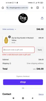 DOG & CO coupon verification screenshot