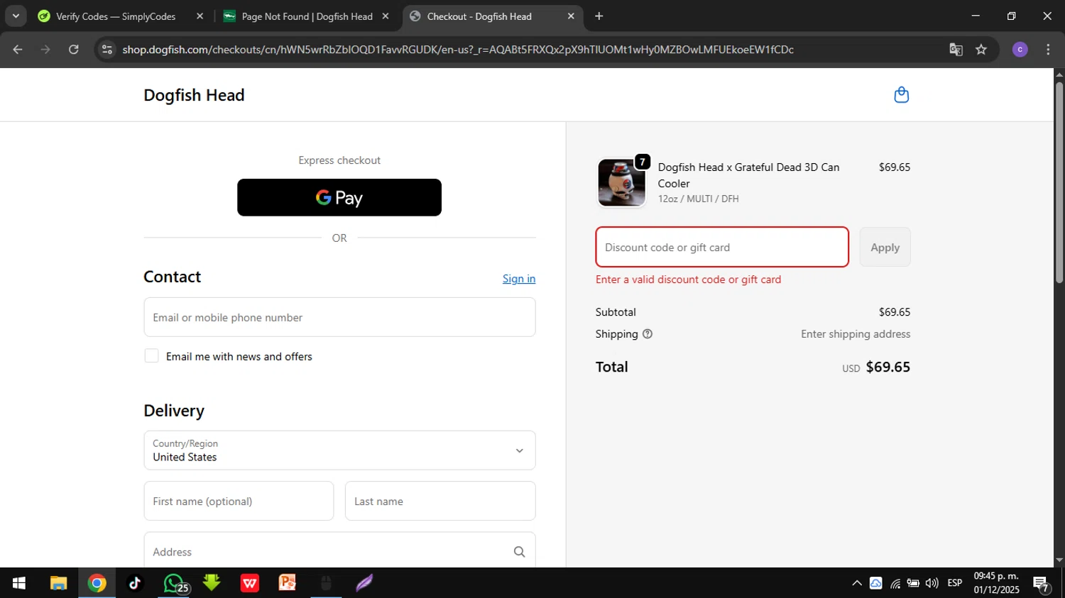 Dogfish Head Brewery promo code screenshot showing code FRIENDSGIVING40 applied at Dogfish Head Brewery checkout page. Uploaded by SimplyCodes community member germaryghernndezrodr on Dec 2, 2025