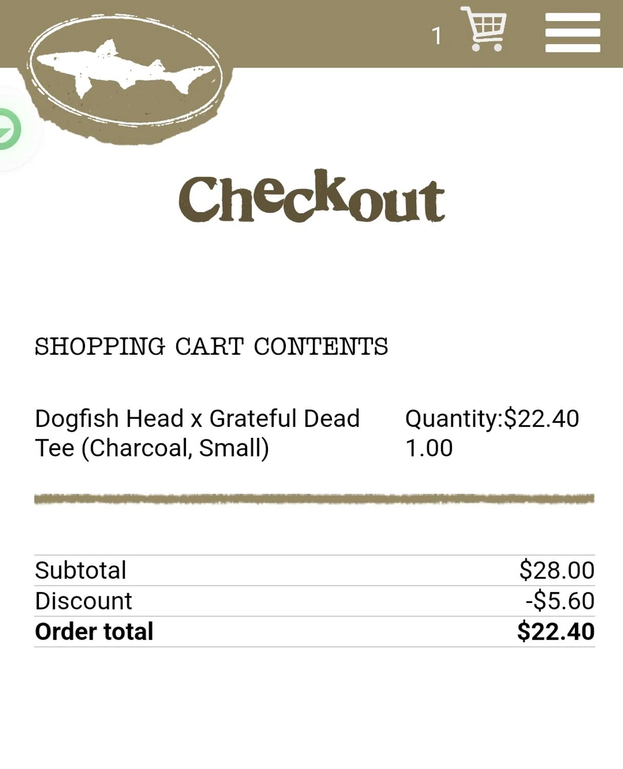 Dogfish Head Brewery checkout page showing Dogfish Head Brewery promo code box | Screenshot taken by SimplyCodes community member on Mar 1, 2025