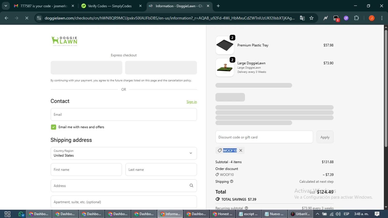 DoggieLawn checkout page showing DoggieLawn promo code box | Screenshot taken by SimplyCodes community member on Feb 5, 2026