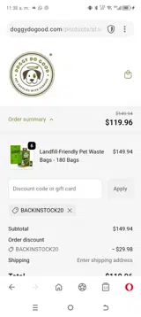 BACKINSTOCK20 coupon verification screenshot