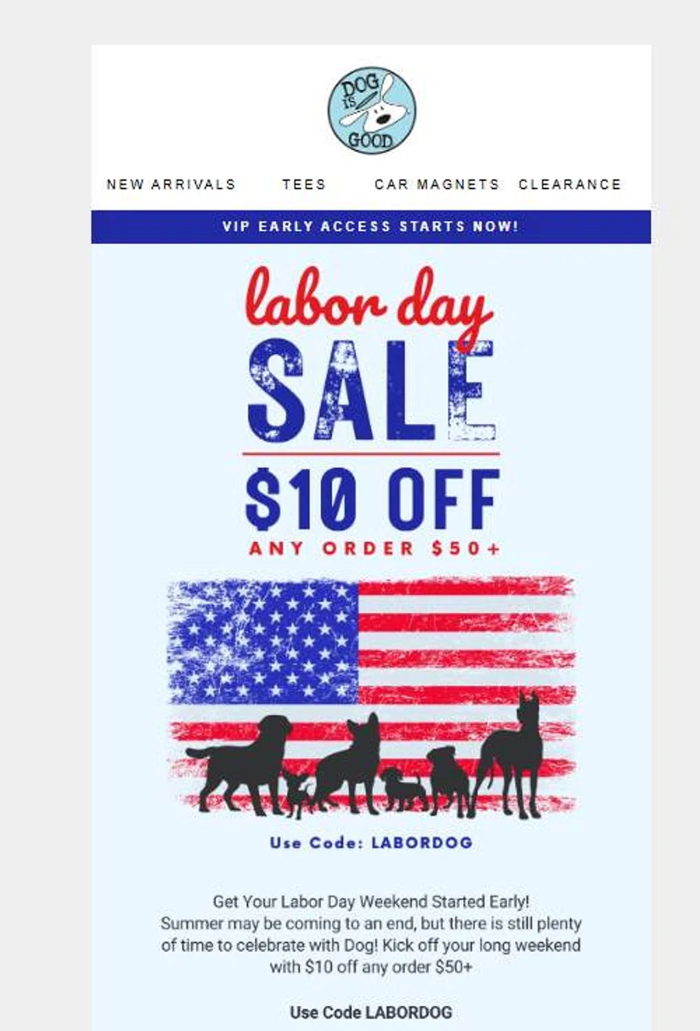 Dog Is Good promo code screenshot showing code LABORDOG applied at Dog Is Good checkout page. Uploaded by SimplyCodes community member 6d796e616d656973 on Aug 27, 2025