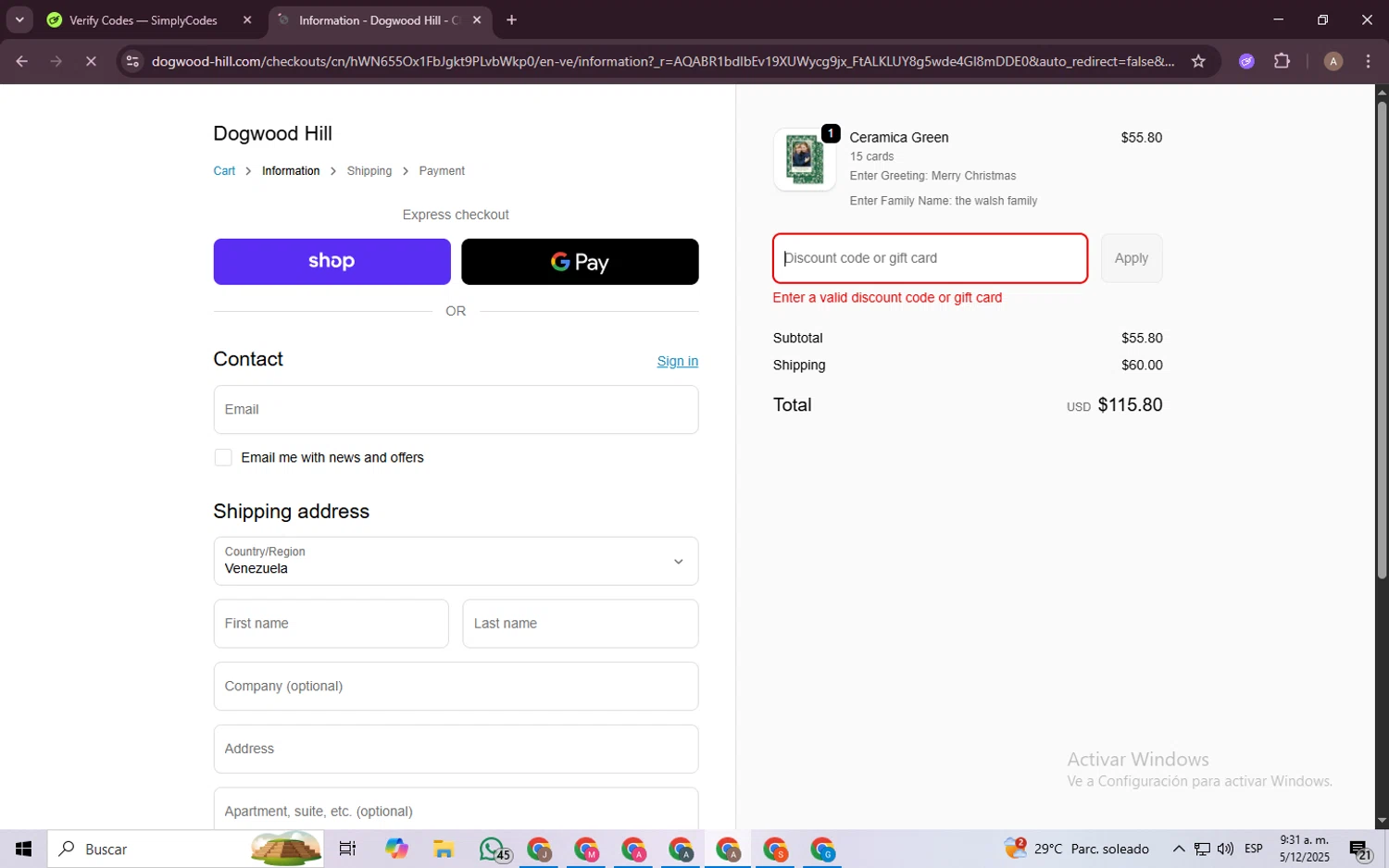 Dogwood Hill promo code screenshot showing code thankful2025 applied at Dogwood Hill checkout page. Uploaded by SimplyCodes community member BargainGenius8397 on Dec 5, 2025