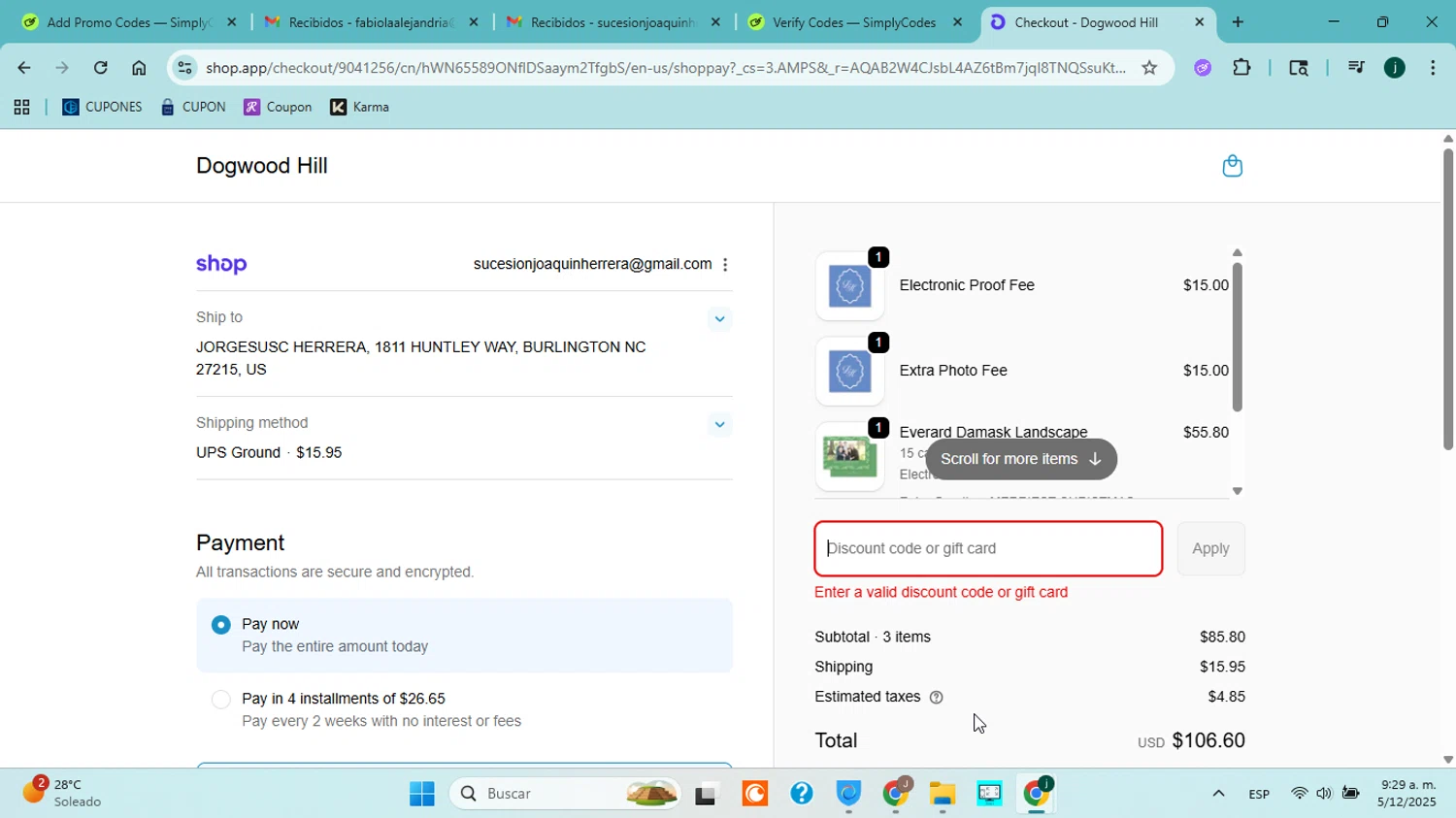 Dogwood Hill promo code screenshot showing code thankful2025 applied at Dogwood Hill checkout page. Uploaded by SimplyCodes community member jorgejavierherrera on Dec 5, 2025