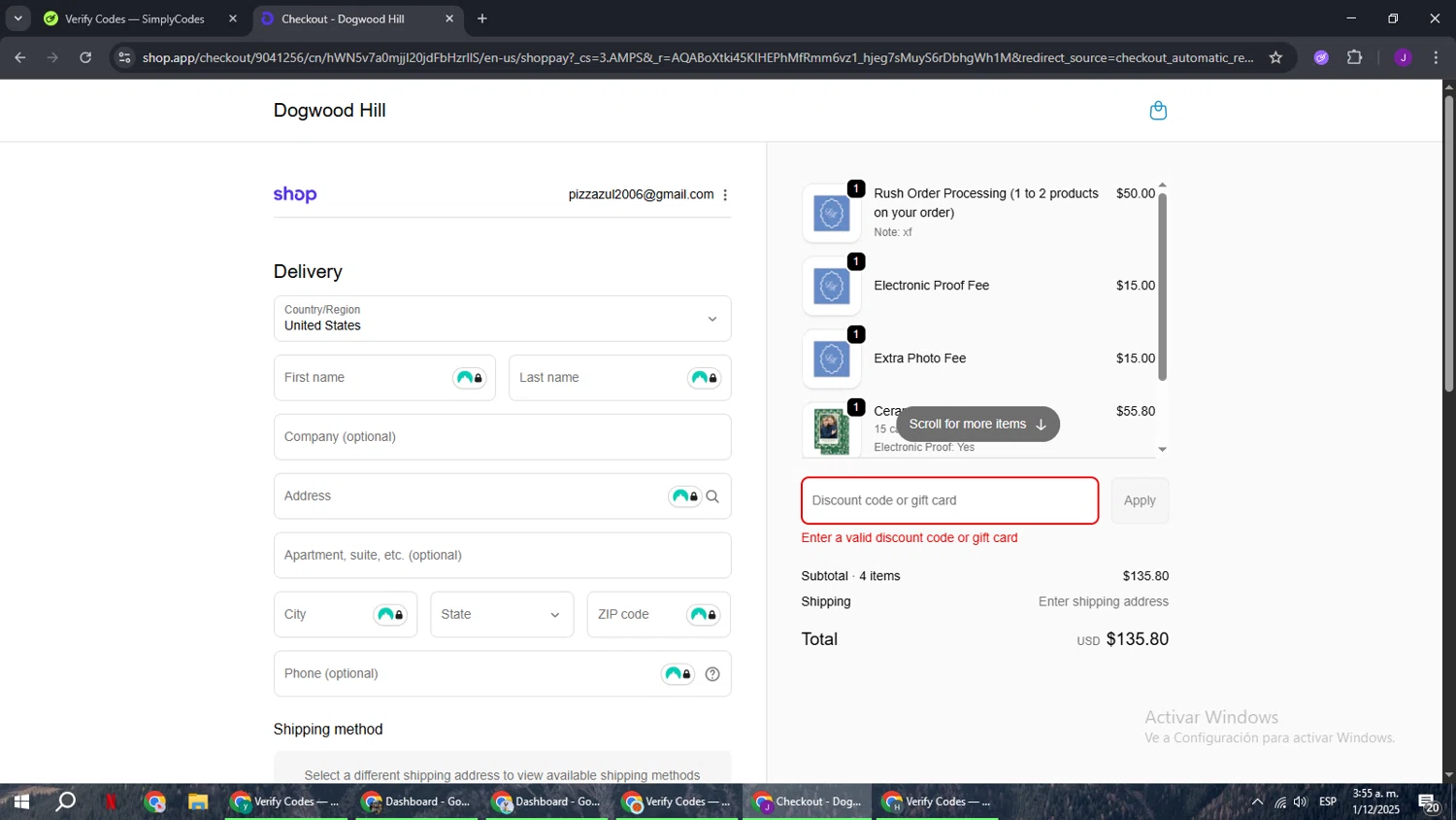Dogwood Hill promo code screenshot showing code THANKFUL2023 applied at Dogwood Hill checkout page. Uploaded by SimplyCodes community member ComeBurra123 on Dec 1, 2025