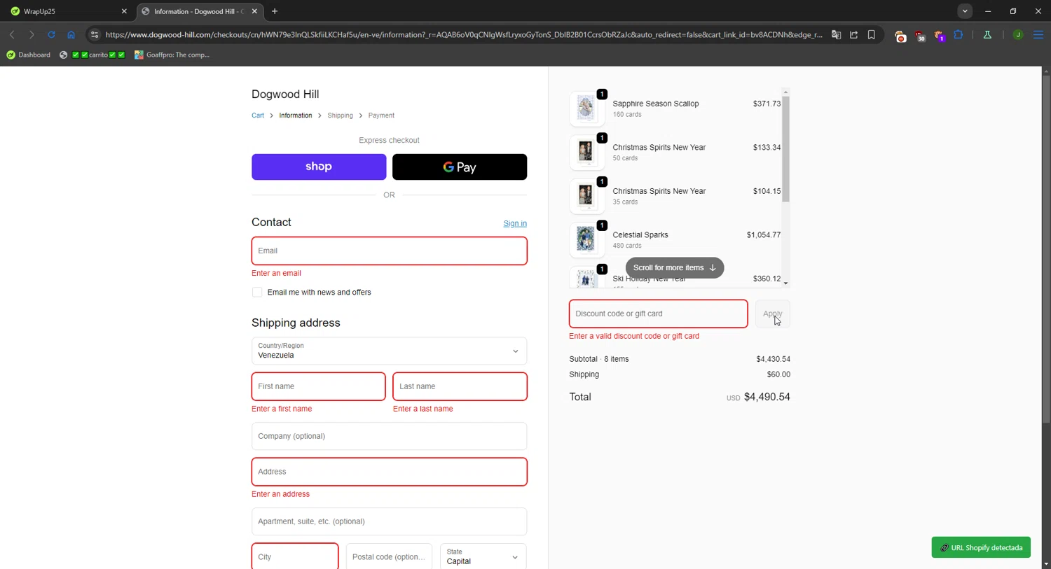 Dogwood Hill promo code screenshot showing code WrapUp25 applied at Dogwood Hill checkout page. Uploaded by SimplyCodes community member FortunateWizard717 on Jan 2, 2026