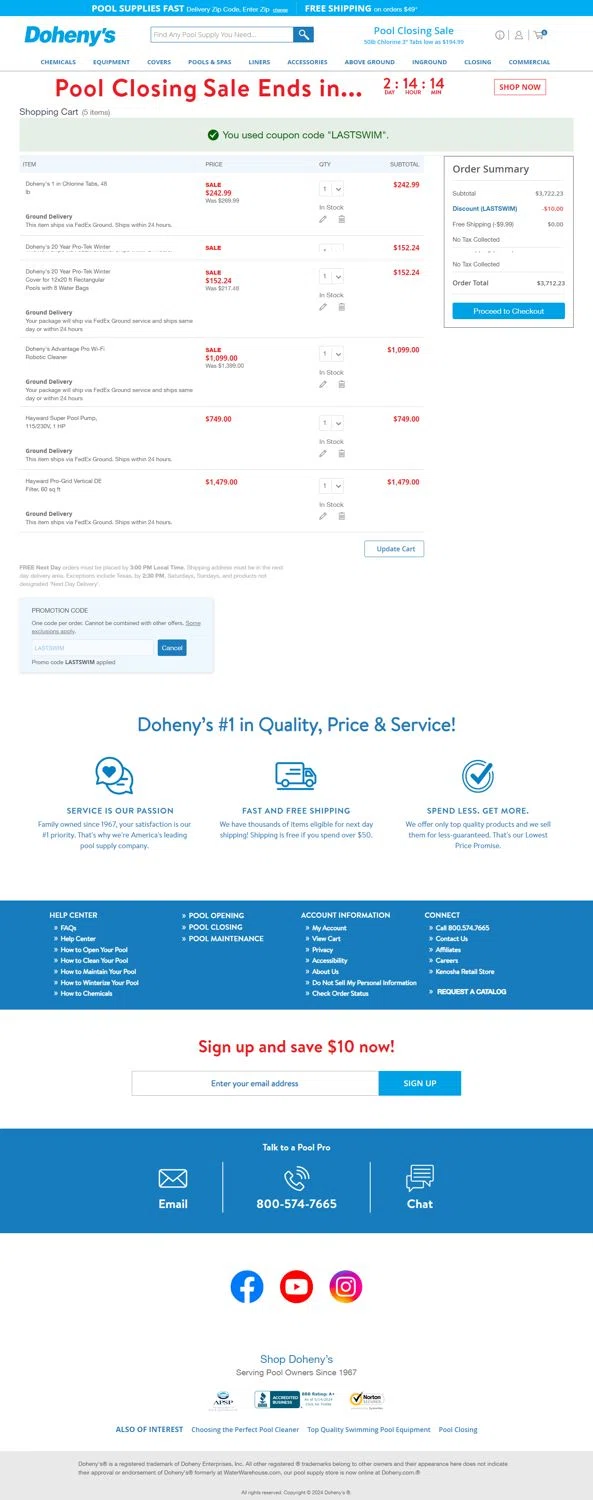 how to use Doheny's Water Warehouse coupons