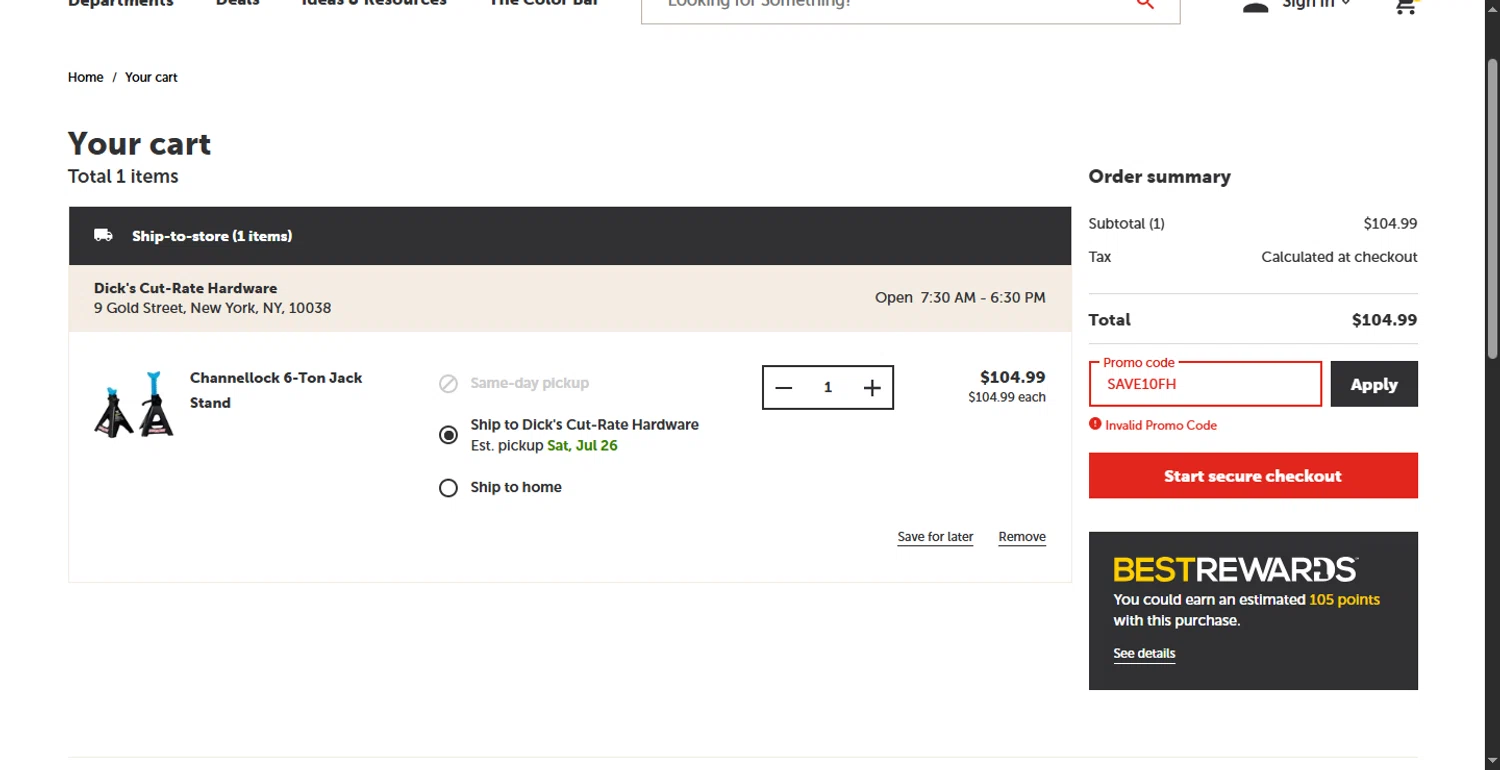 Do it best promo code screenshot showing code SAVE10FH applied at Do it best checkout page. Uploaded by SimplyCodes community member BargainMonarch8220 on Jul 22, 2025