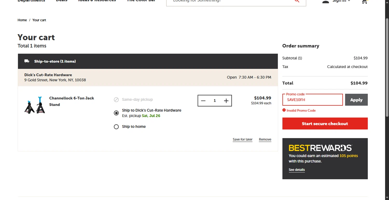 Do it best promo code screenshot showing code SAVE10FH applied at Do it best checkout page. Uploaded by SimplyCodes community member ShieldLion4225 on Jul 22, 2025