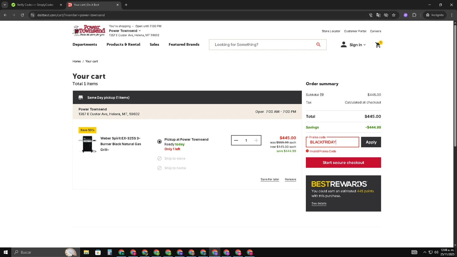 Do it best promo code screenshot showing code BLACKFRIDAY applied at Do it best checkout page. Uploaded by SimplyCodes community member SAKURA on Nov 25, 2025