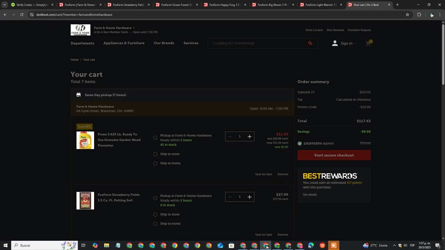 Do it best promo code screenshot showing code 10OFF50FH applied at Do it best checkout page. Uploaded by SimplyCodes community member EpicPro4648 on May 20, 2025