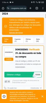 DOKOSAS coupon verification screenshot
