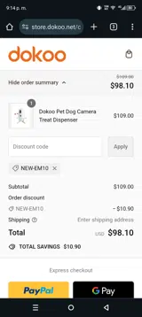 NEWEM10 coupon verification screenshot