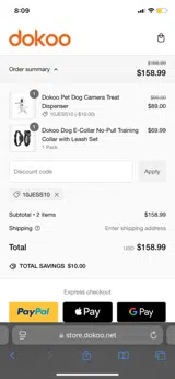 10JESS10 coupon verification screenshot
