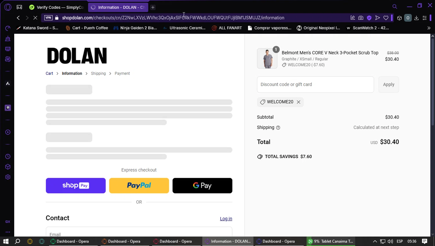 Dolan discount code screenshot showing code WELCOME20 applied at Dolan checkout page. Uploaded by SimplyCodes community member GoldMaestro7871 on Mar 27, 2025