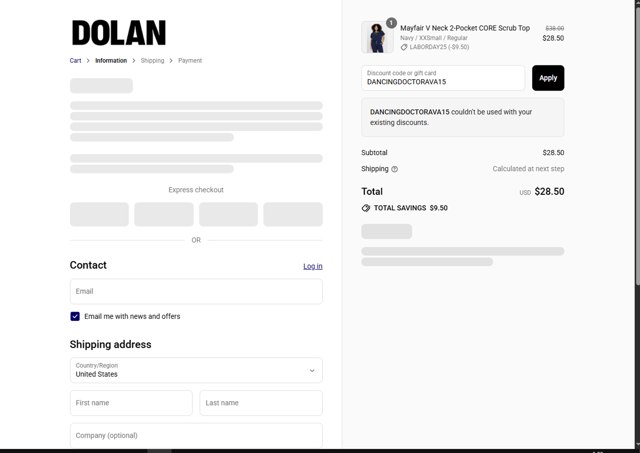 Dolan checkout page showing Dolan discount code box | Screenshot taken by SimplyCodes community member on Aug 26, 2025