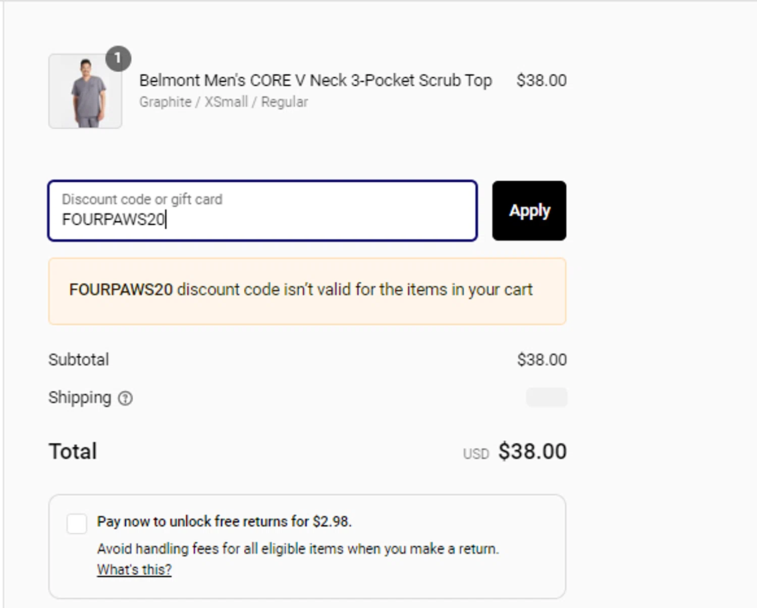 Dolan discount code screenshot showing code FOURPAWS20 applied at Dolan checkout page. Uploaded by SimplyCodes community member shooou on Feb 14, 2025